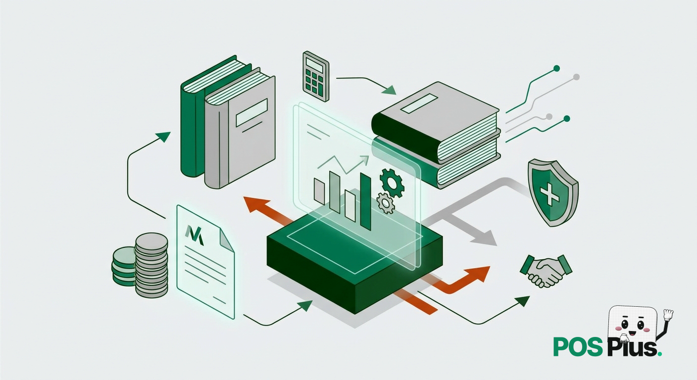 Task: Inline illustration for an article section.
Article topic: Guide Complet POS Plus: Caisse Hors Ligne, Gestion de Stock, Comptabilité SYSCOHADA et Paie
Section theme (do not render this text in the image): Le module de paie est configuré spécifiquement pour la réglementation du travail et la fiscalité au Mali. Il intègre le calcul automatique de la cotisation INPS, de la couverture AMO, ainsi que le barème de l impôt ITS, tout en générant les bulletins de paie et les journaux comptables associés.
User direction: Gestion comptable